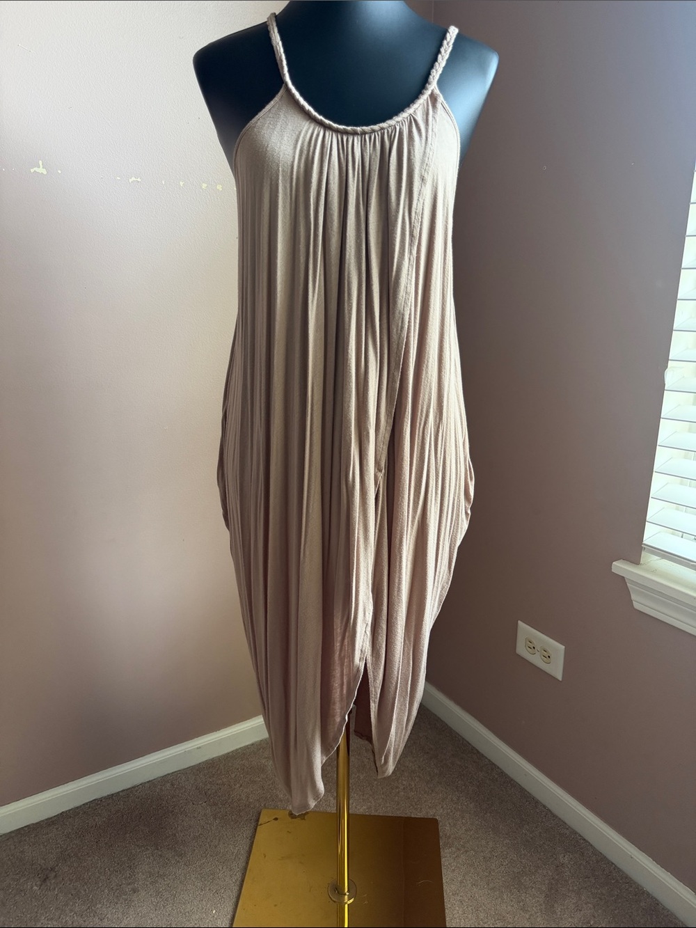 AKIRA Tan Asymmetrical Sleeveless T-shirt Maxi Dress